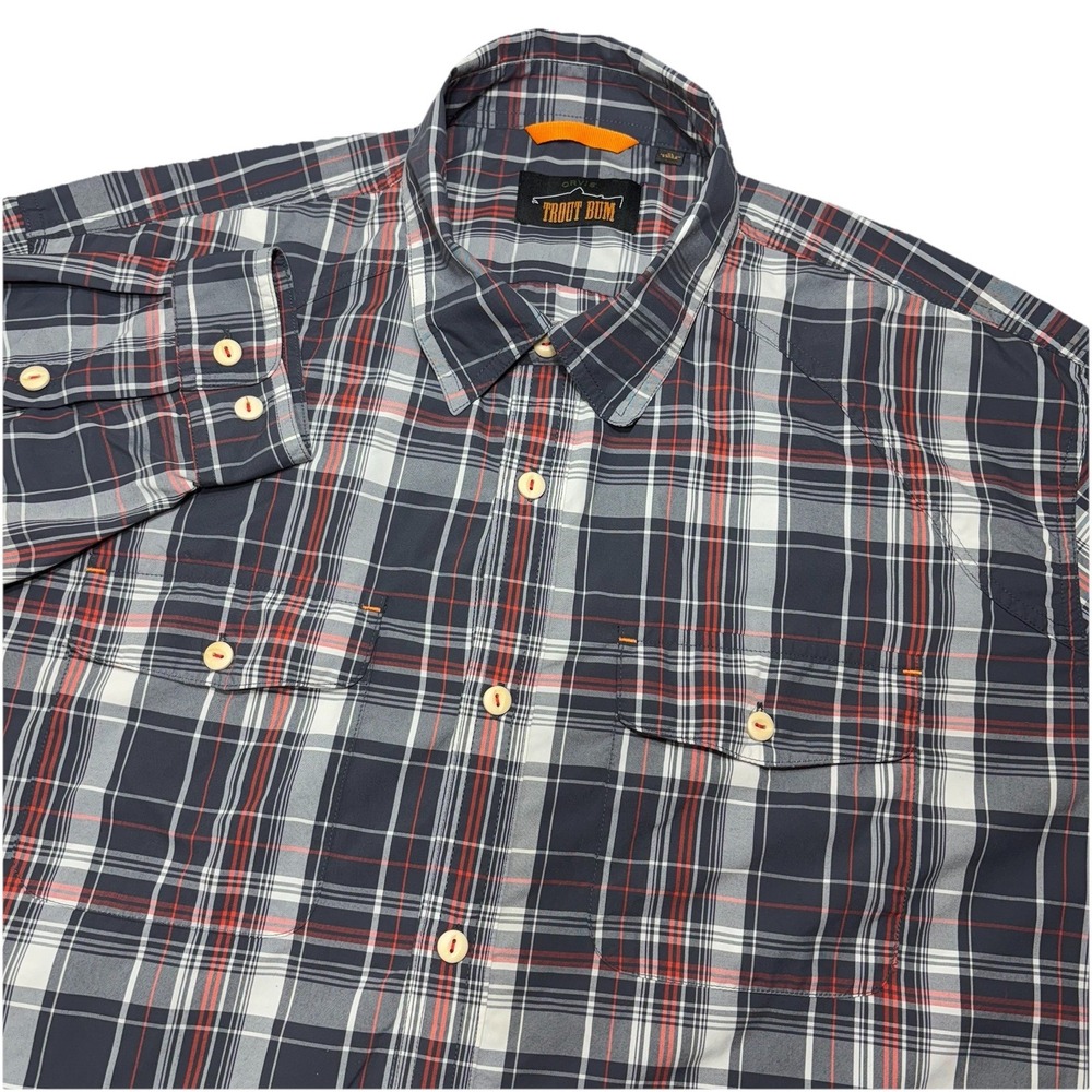 Orvis Trout Bum‎ Shirt Mens XL Red Gray Plaid Button Down Nylon Fish Outdoor